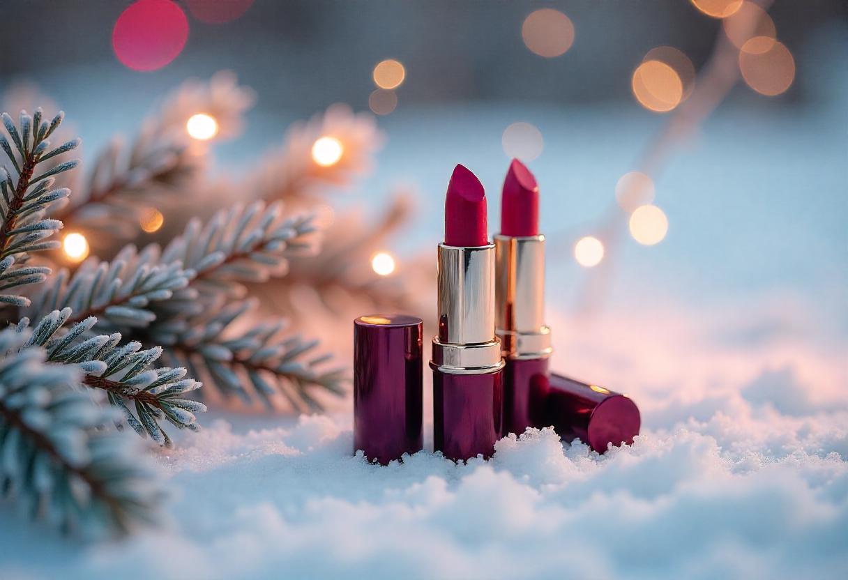 رژ لب در برف